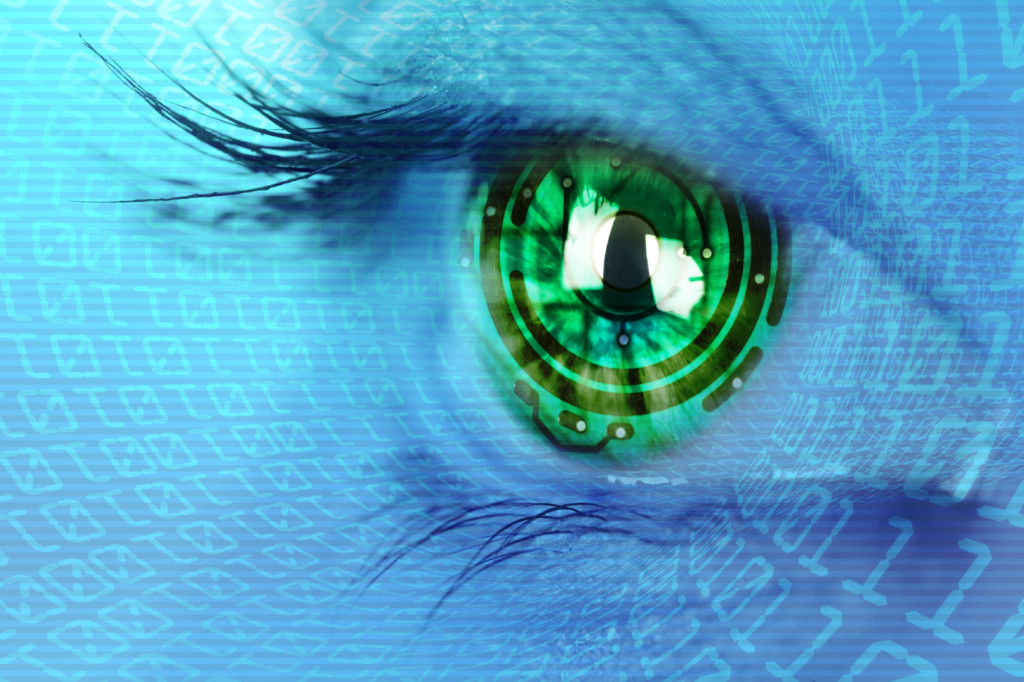 eye iris and circuit and binary internet concept